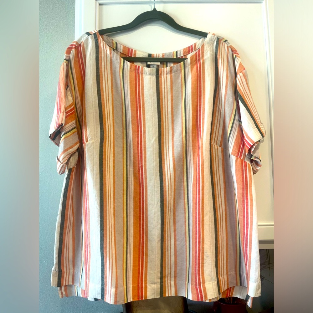 A New Day Size XL Shirt Striped Short Cuff Sleeve Linen Blend Women's New